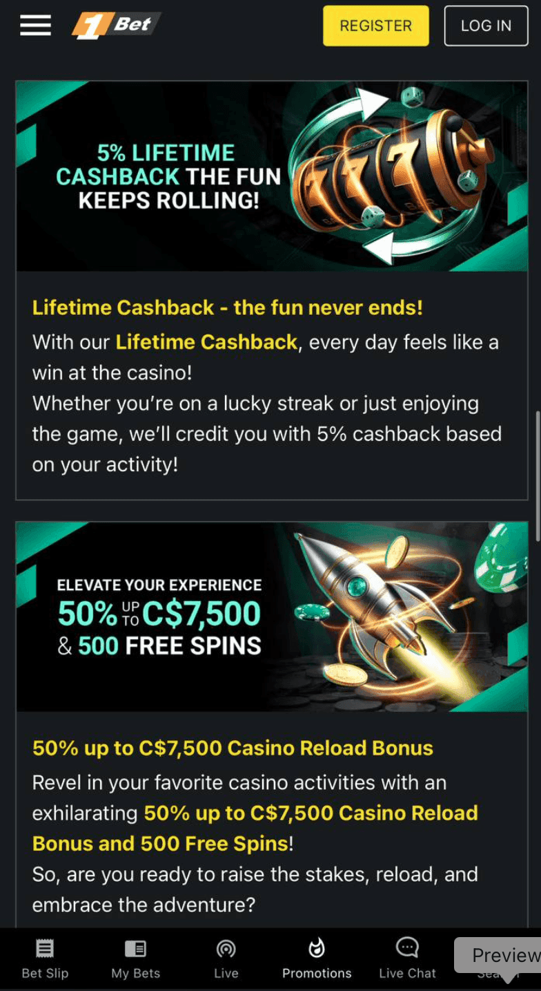 1bet Casino Promotions