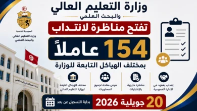 وزارة التعليم العالي تفتح مناظرة لانتداب 154 عاملًا بمختلف الهياكل التابعة للوزارة - بداية التسجيل عن بعد 20 جويلية 2026